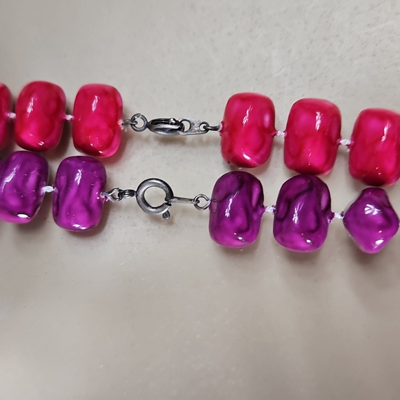 NECKLACE NUGGET BEADS IN PINK / PURPLE - Picture 4 of 7